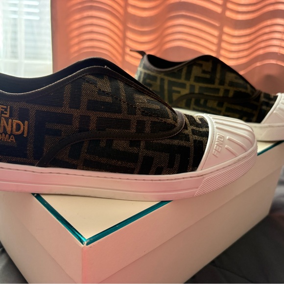 Fendi Kids Monogram Brown Slip-On Sneakers - Picture 4 of 5